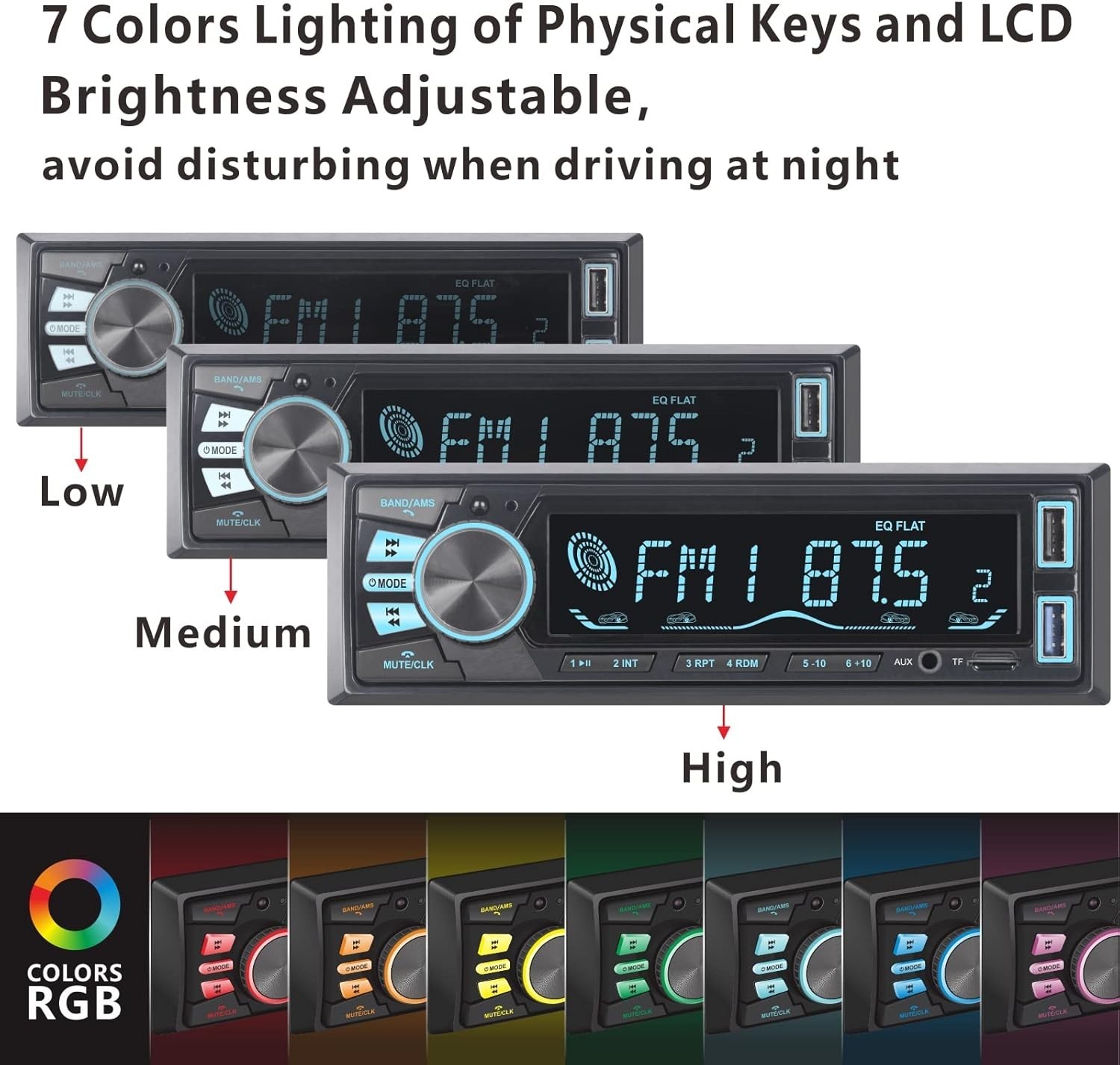 Bluetooth MP3 Player with Adjustable Brightness & External MIC for Safety