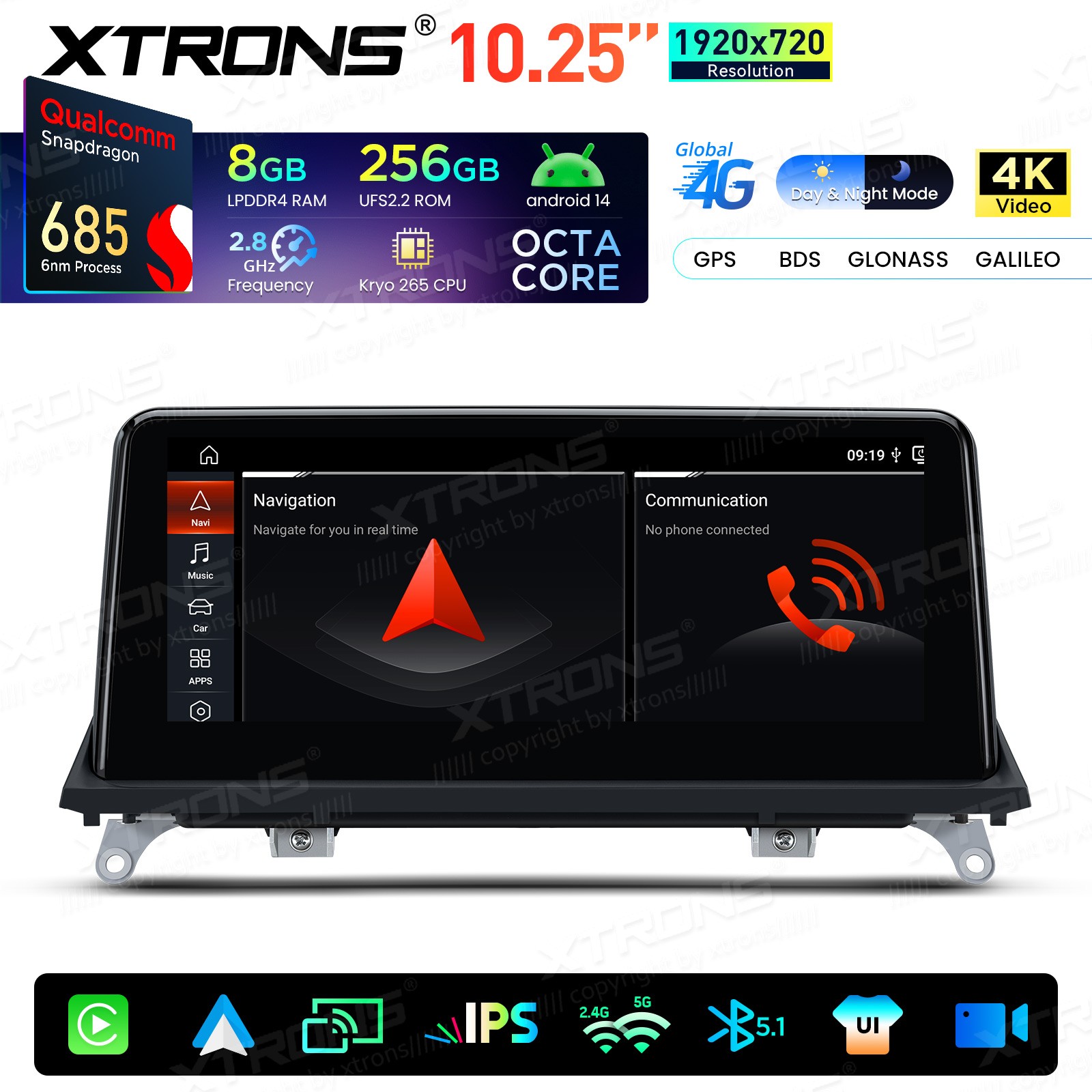 8-Core 8+256G 4G Android 14 Car Screen Retrofit Stereo For BMW X5 X6 E70 E71 CCC