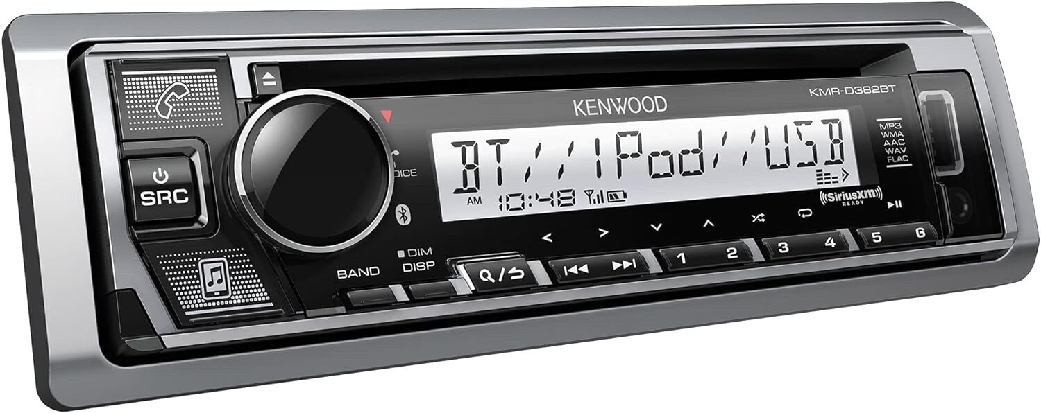 KENWOOD KMR-D382BT Marine Stereo Bluetooth, CD , & 4x KFC-1653MRW 6.5″ Speakers