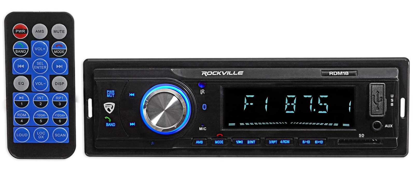 Rockville RDM18 In-Dash Car Digital Media Receiver w/ Bluetooth MP3 USB/SD+Cable