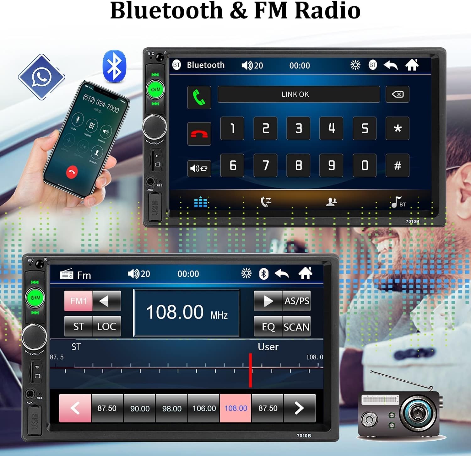 Multimedia Car Stereo System – 7” Touch Display with Bluetooth & Remote Control