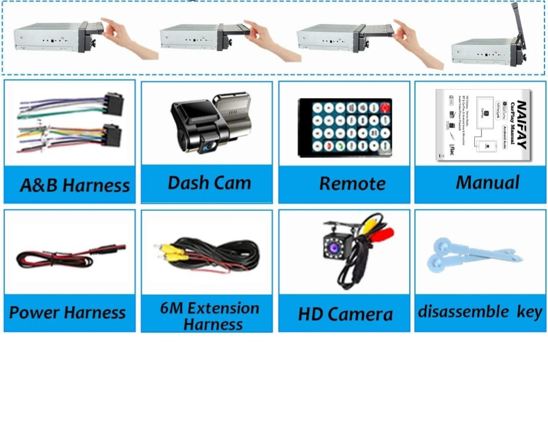 Naifay Single Din Car Stereo with Dash Cam & Backup Camera, 7INCH *Read*