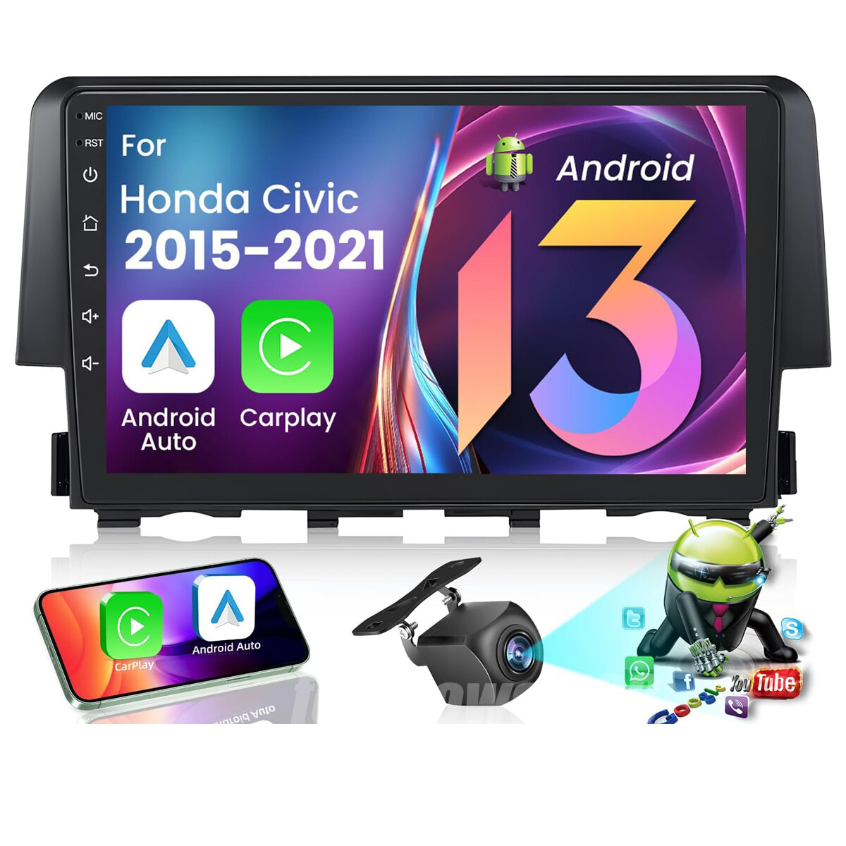Apple CarPlay For Honda Civic 2016-2020 Android 13 Car Stereo Radio GPS WiFi 64G