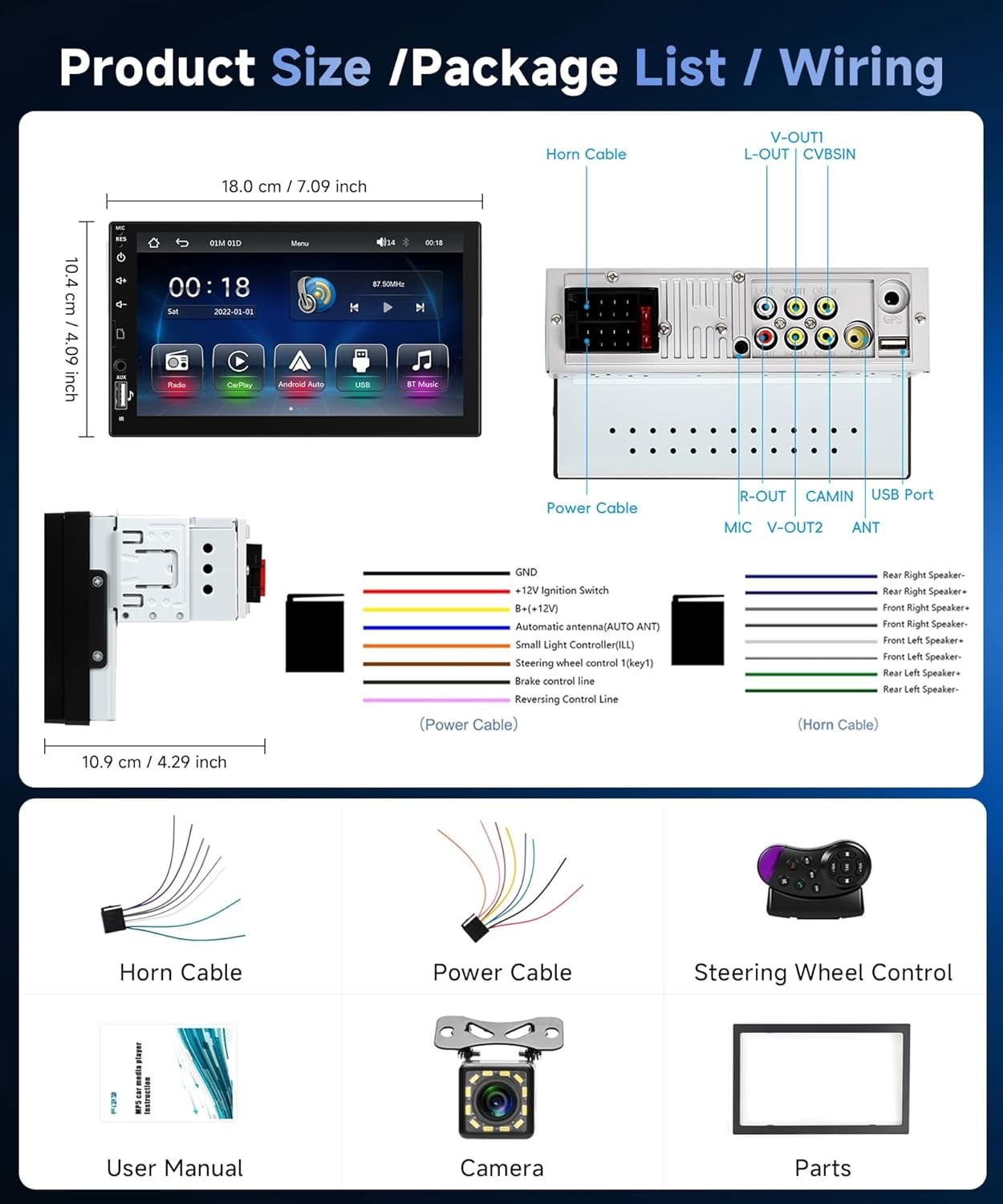 7 Inch Single Din Car Stereo with Wireless Carplay & Bluetooth 5.0 Connectivity