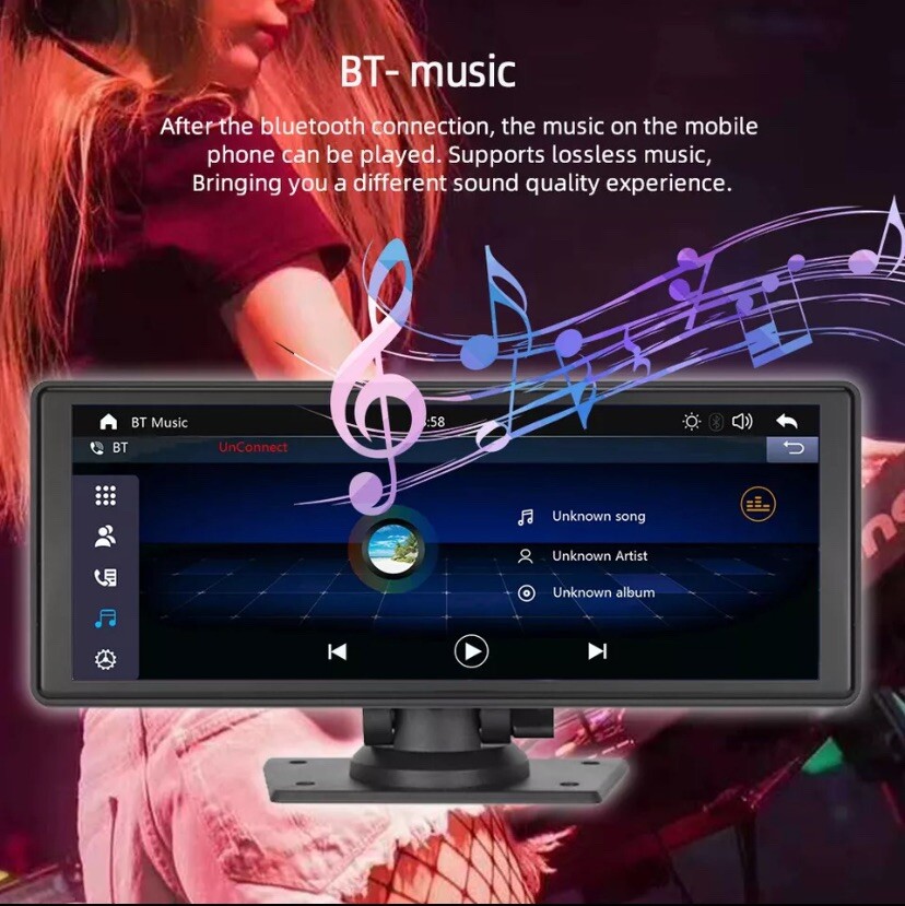 Portable Wireless Carplay 9.3″ Bluetooth Touch Screen Car Stereo FM Radio CAM