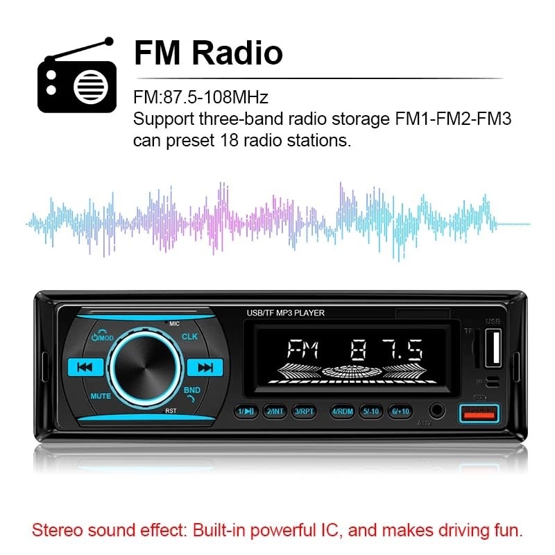 1 DIN Car Stereo Bluetooth Audio Receiver – FM Radio MP3 Player with Hands