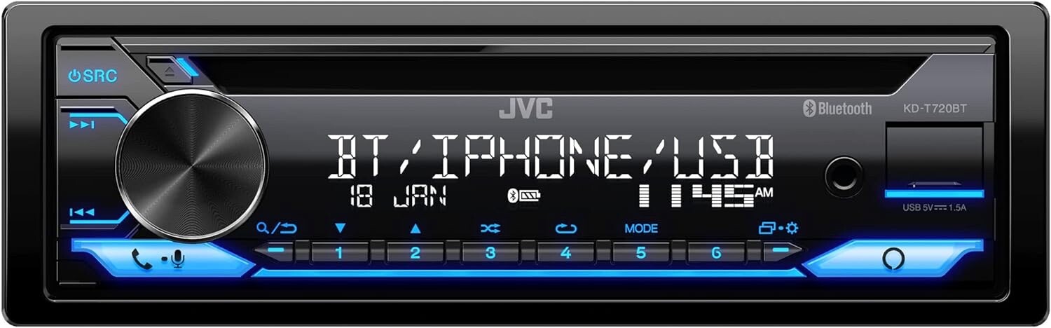NEW JVC KD-T720BT 1-DIN, AM/FM/CD Car Audio Receiver w/ Bluetooth, USB