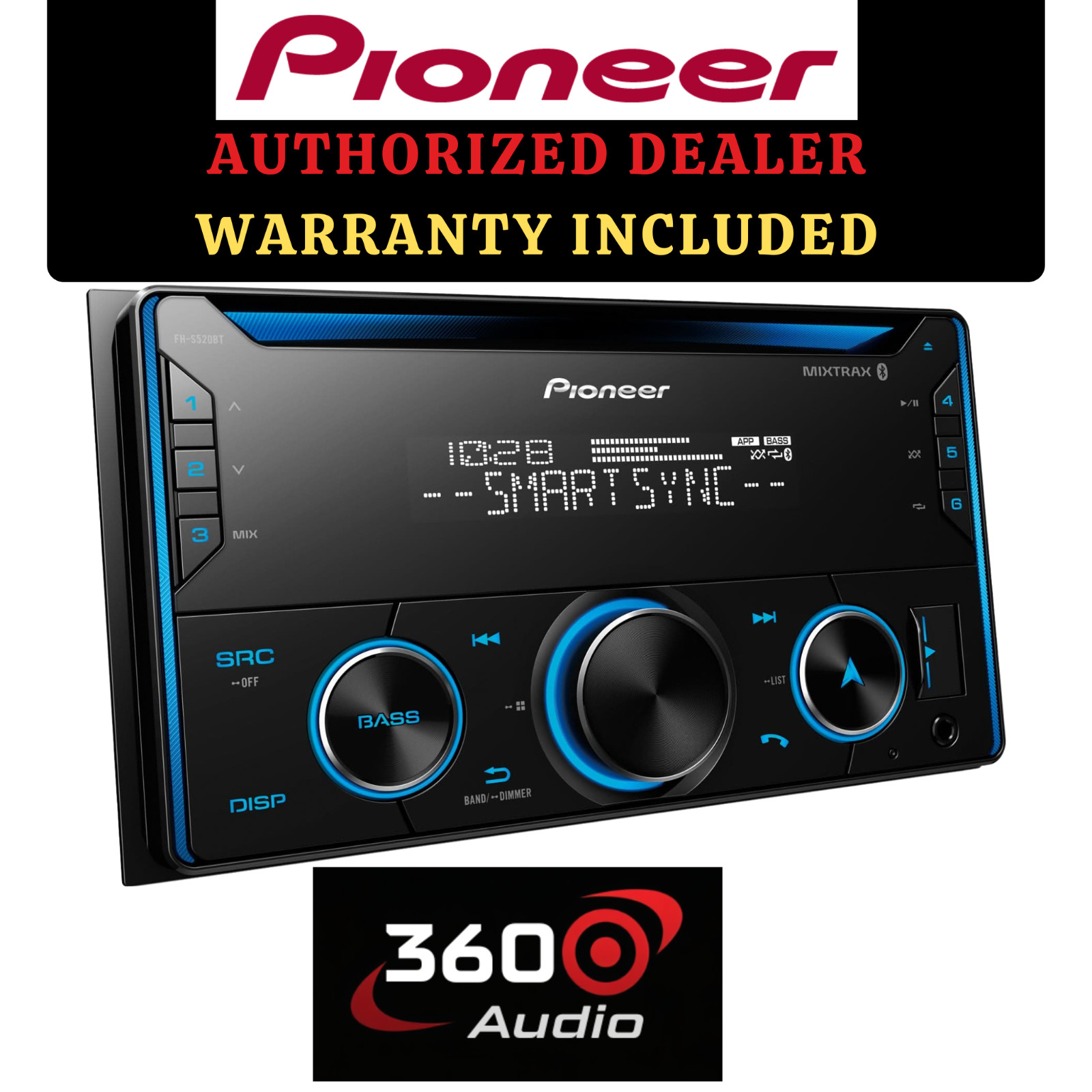 Pioneer FH-S520BT Double-DIN CD Receiver with Bluetooth & Smart Sync