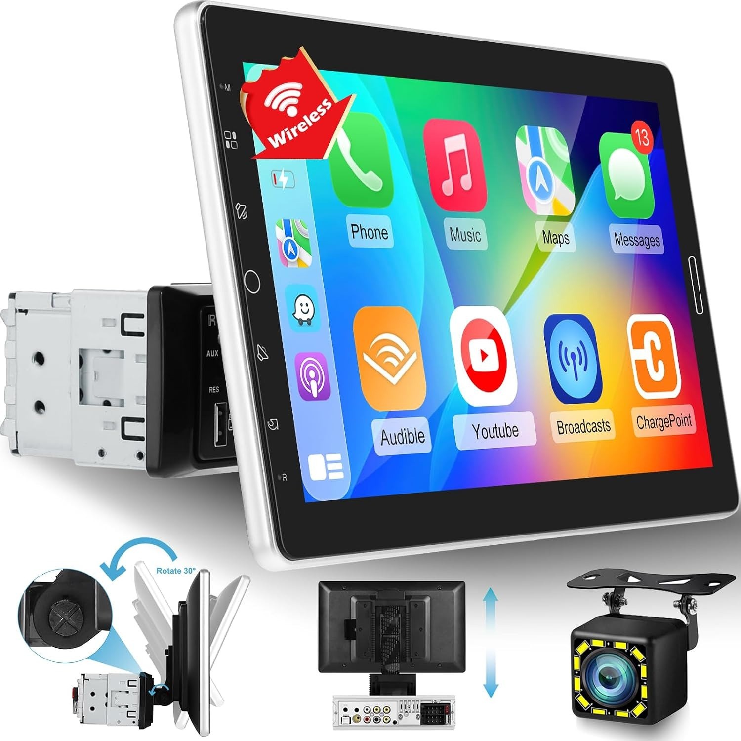 10.1 inch Single Din Touchscreen Radio 10 inch Car Stereo with Wireless Carplay