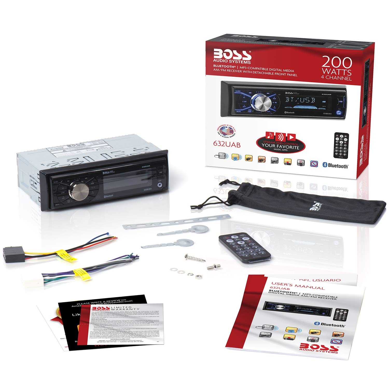 BOSS Audio Systems 632UAB Car Stereo – Single Din, Bluetooth, One Size, Black