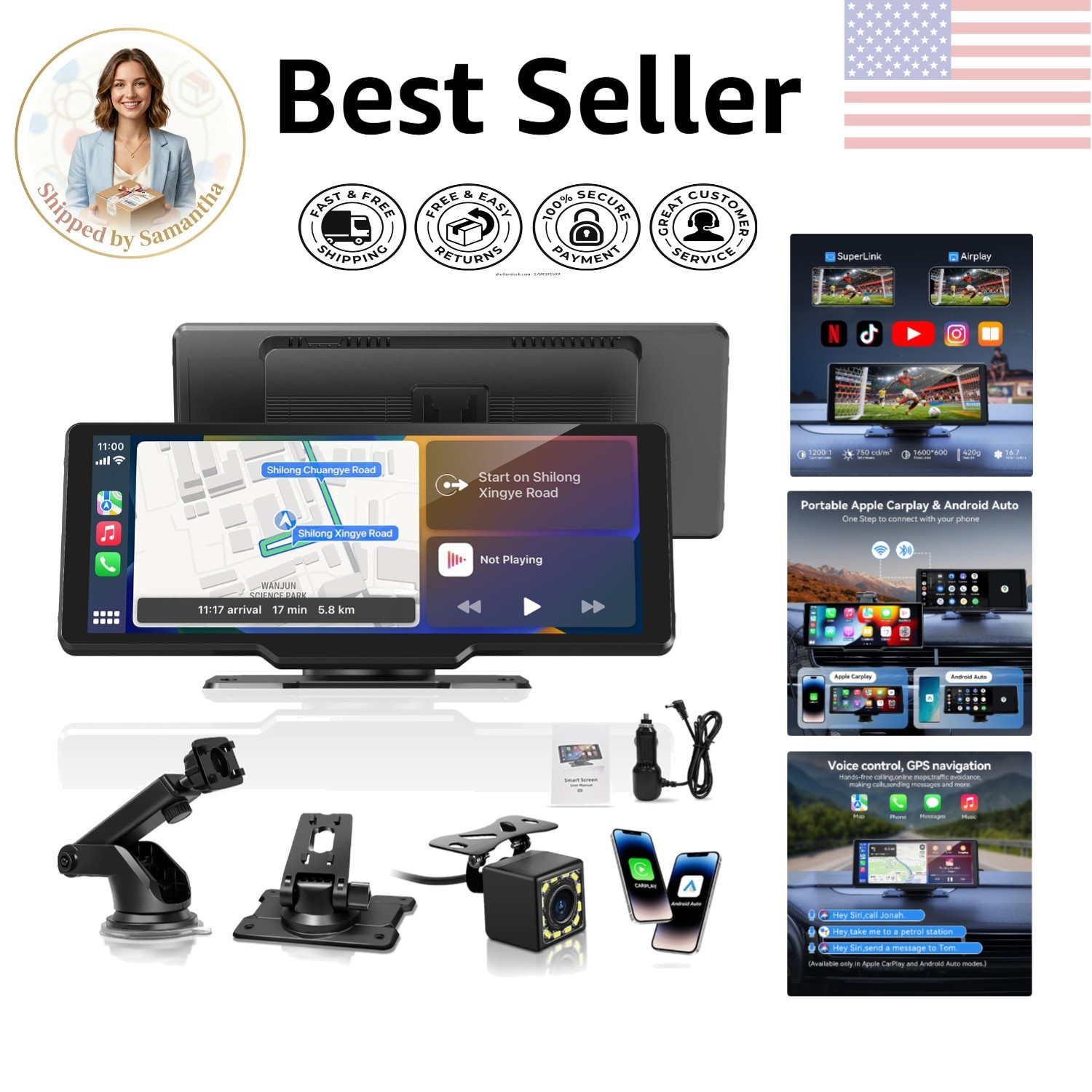 Touchscreen Car Stereo with Real-time GPS & Voice Control for Cars and Trucks