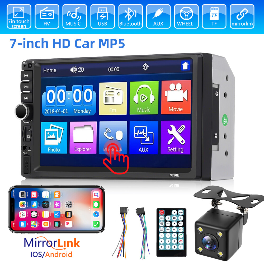 Car Stereo Radio 7″ Touch Screen Double 2 Din Bluetooth MP5 Player with Camera