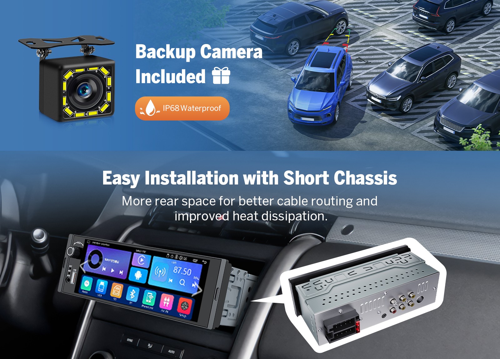 6.28″ Single DIN Car Stereo Wireless CarPlay Android Auto AM/FM RDS USB Headunit
