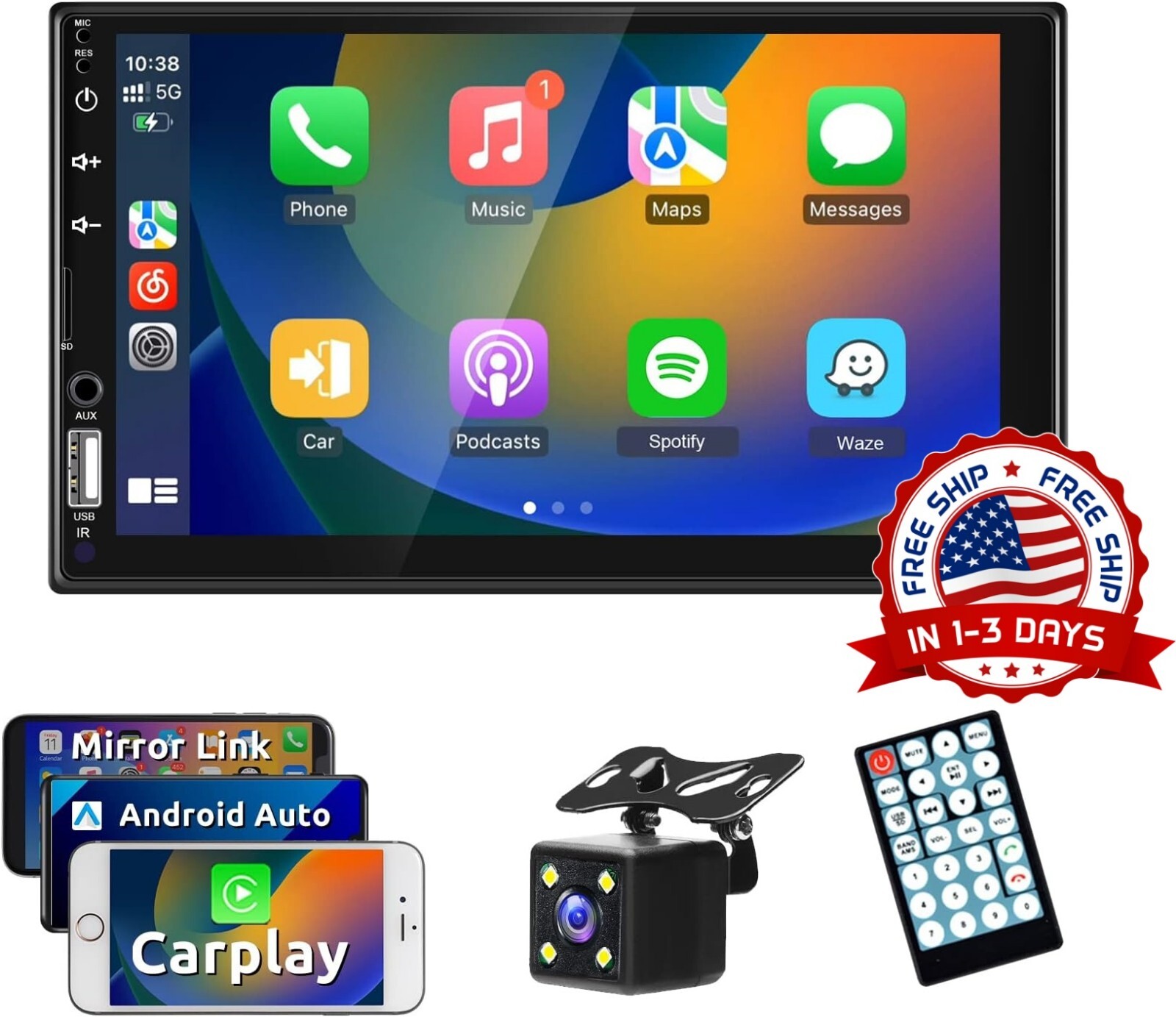 7″ Estereo De Pantalla Para Coche Carro Mp5 Tf Usb Aux Subwoofer Con CáMara Aut