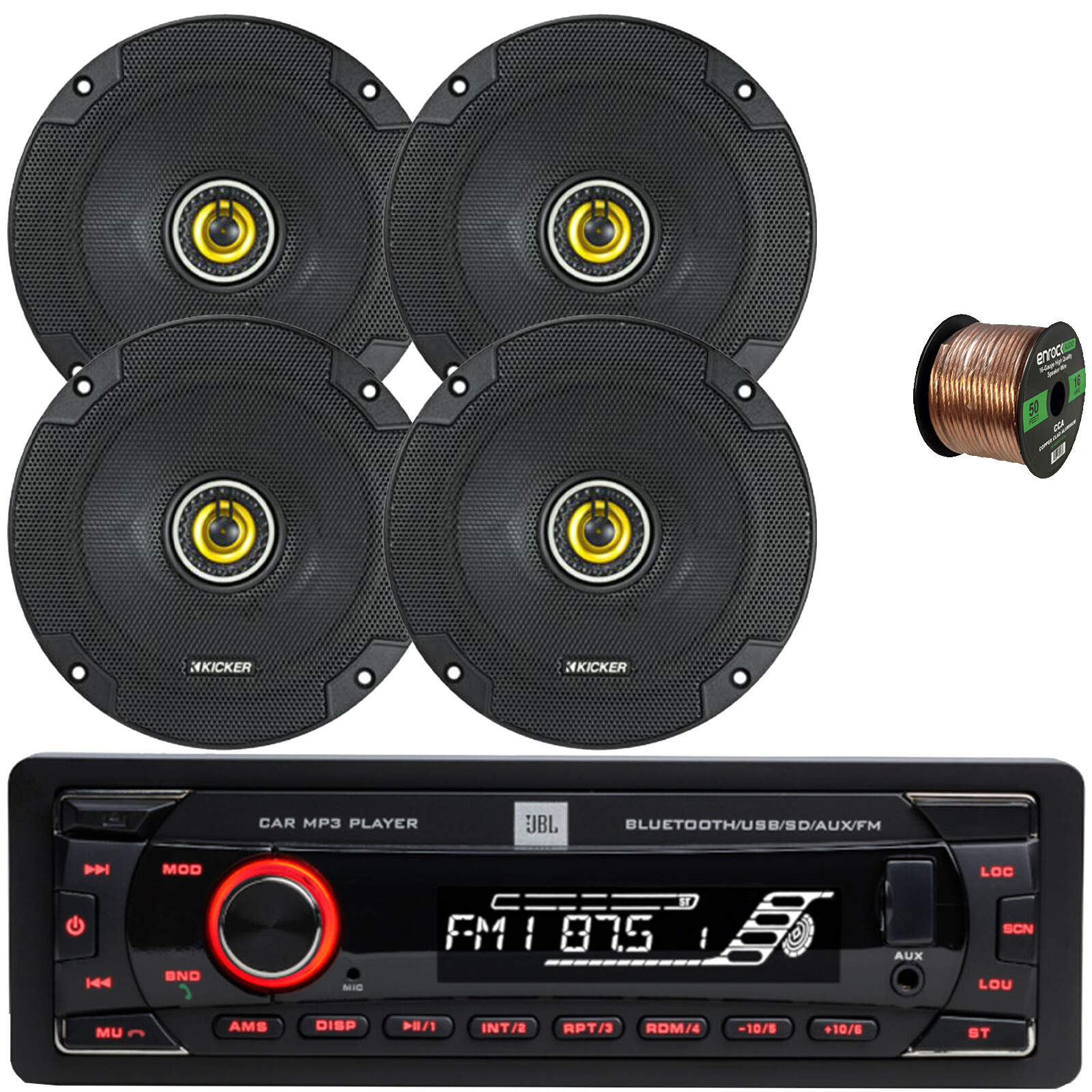 JBL Single-DIN Bluetooth SD/MP3 High Power Radio, 4x 6.5″ 300W Max Speakers