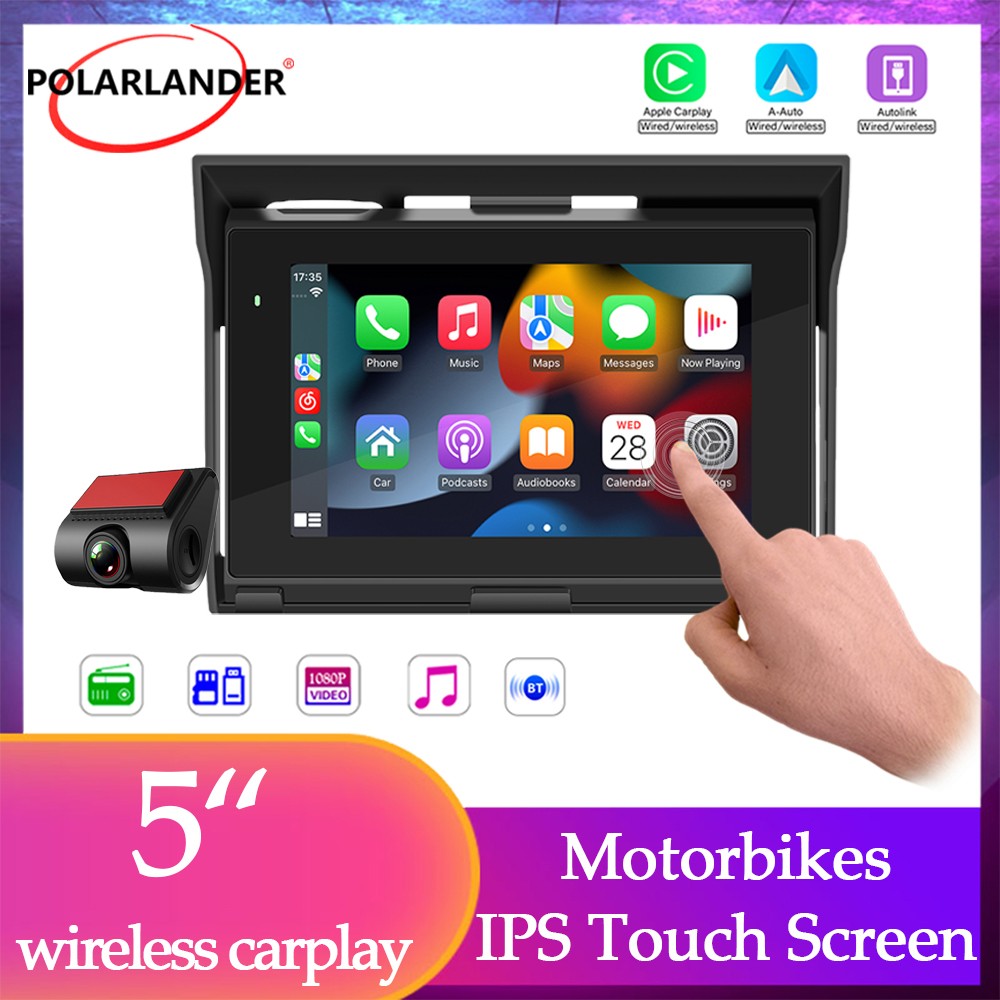 Bluetooth 5.0 DVR Support CarPlay Android Auto 5″ Motorcycle MP5 Player