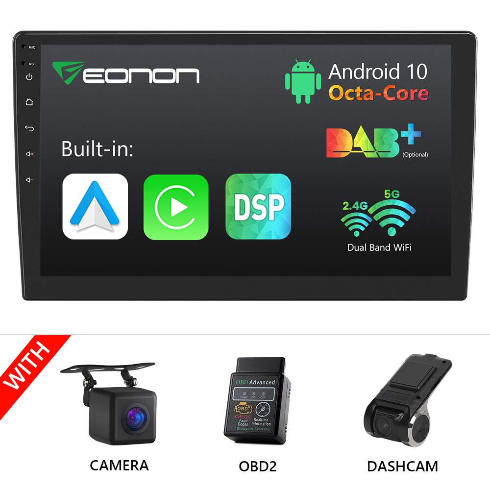 CAM+OBD+DVR+Android 10.1″ Touchscreen 2DIN Car Stereo Bluetooth WIFI GPS CarPlay