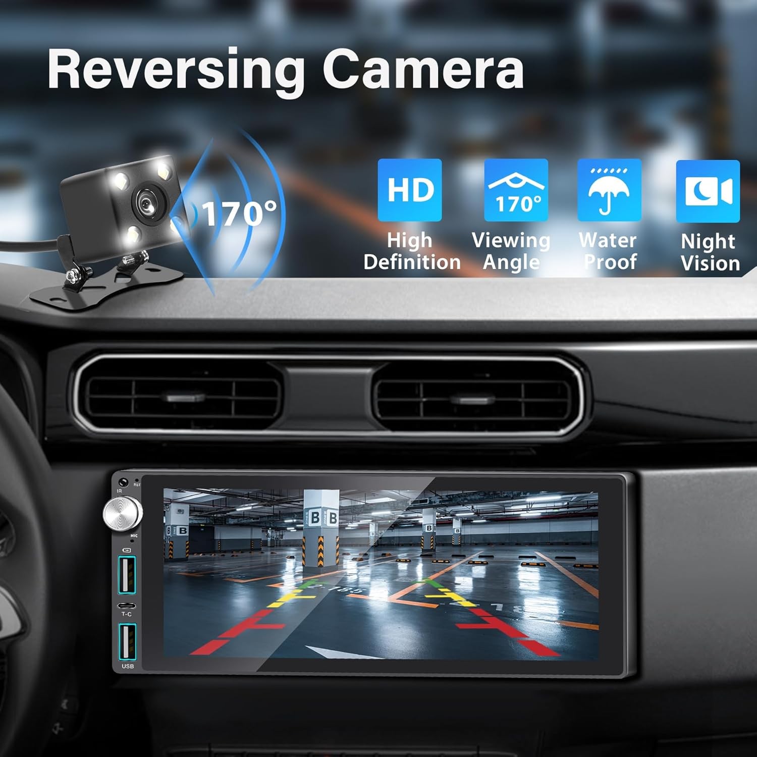 Single Din Car Stereo with Apple Carplay Android Auto,6.9 Inch IPS Touchscreen,