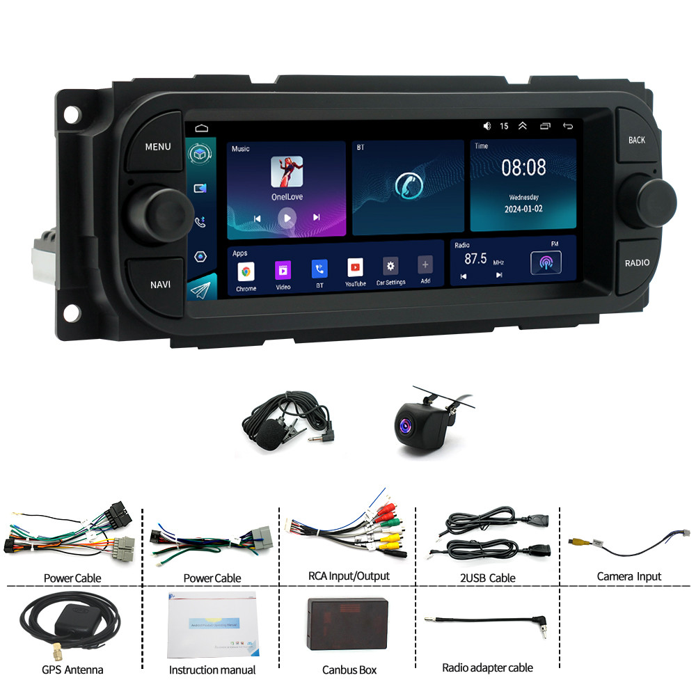 64G For 2002-2007 Jeep Liberty KJ Android 14 Car Radio Carplay GPS SWC Head Unit