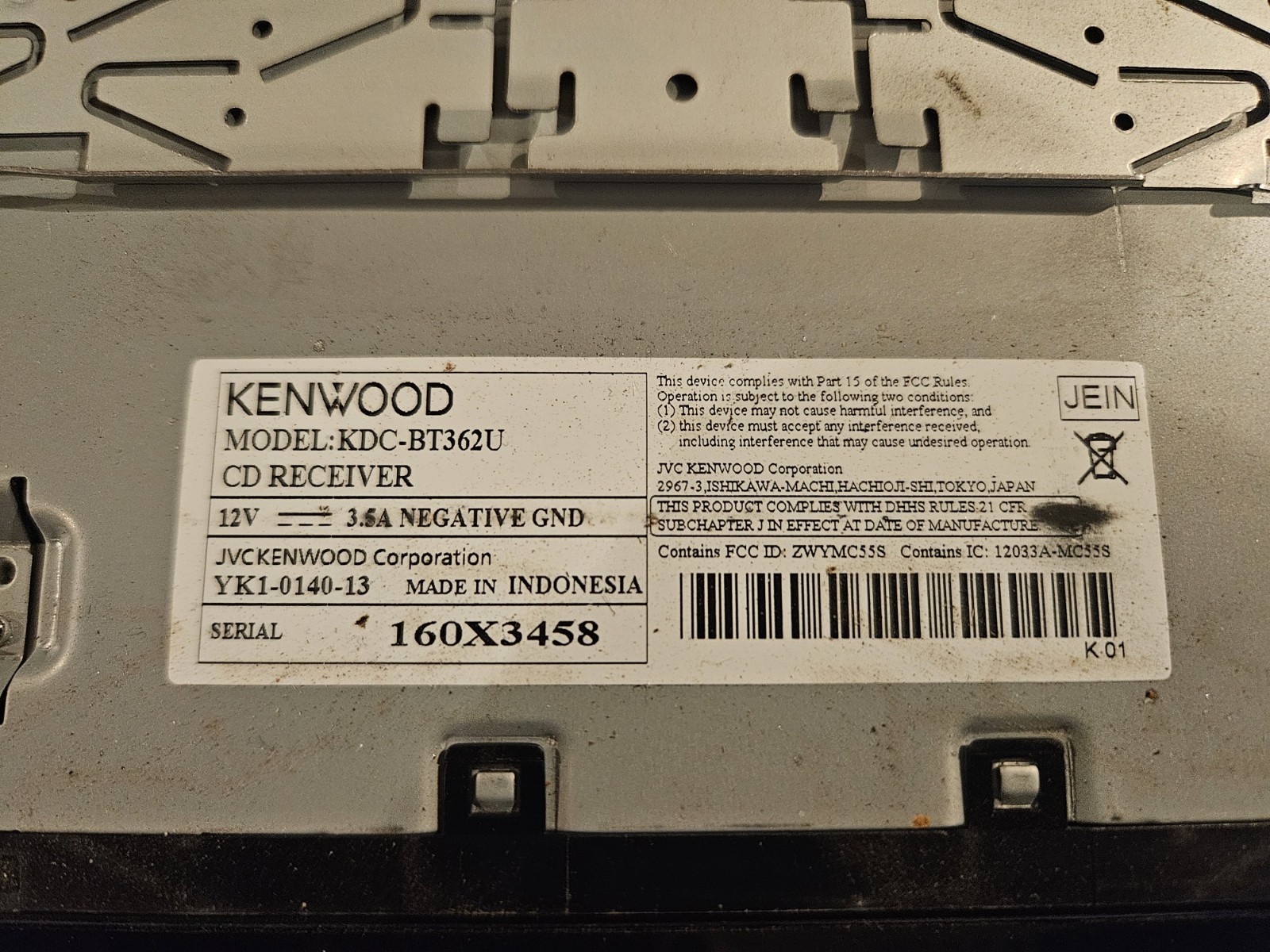 Kenwood KDC-BT362U Single Din Radio Bluetooth Pandora iHeartRadio Works