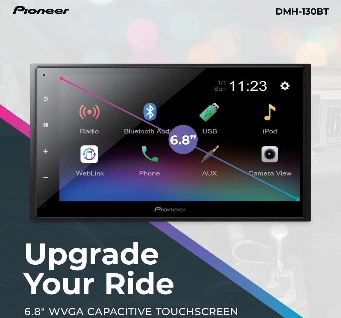 Pioneer DMH-130BT 6.8″ Resistive Touchscreen 2 Din Receiver Stereo Apple Android