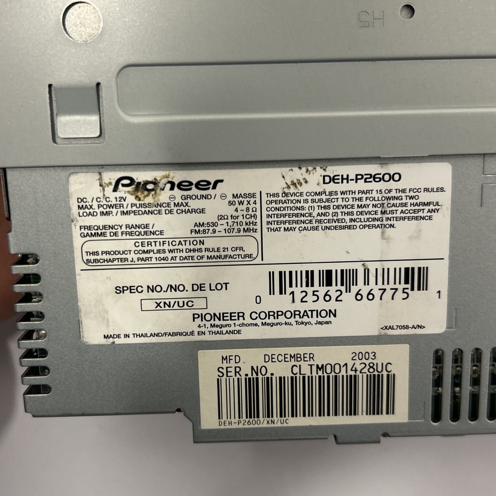 Pioneer DEH-P2600 Car Radio CD Player MOSFET 50wx4 UNTESTED Read