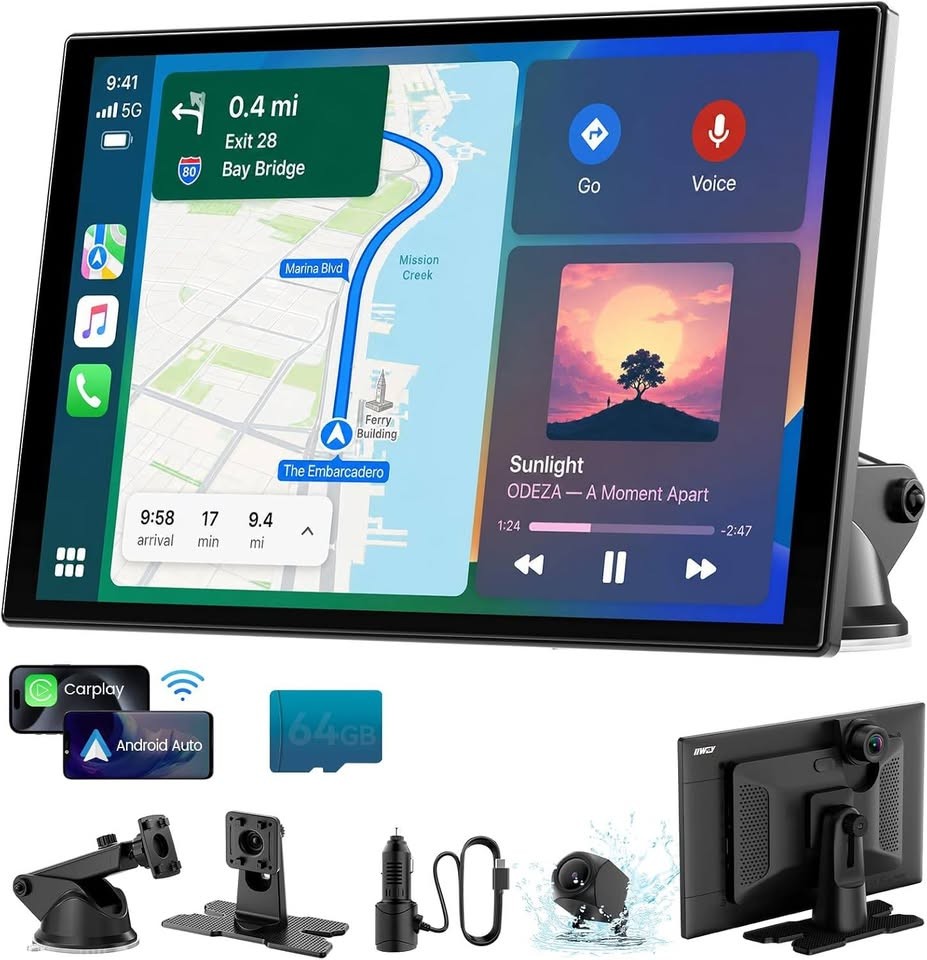 11″ Wireless CarPlay Android Auto Screen w/ 4K Dash Cam