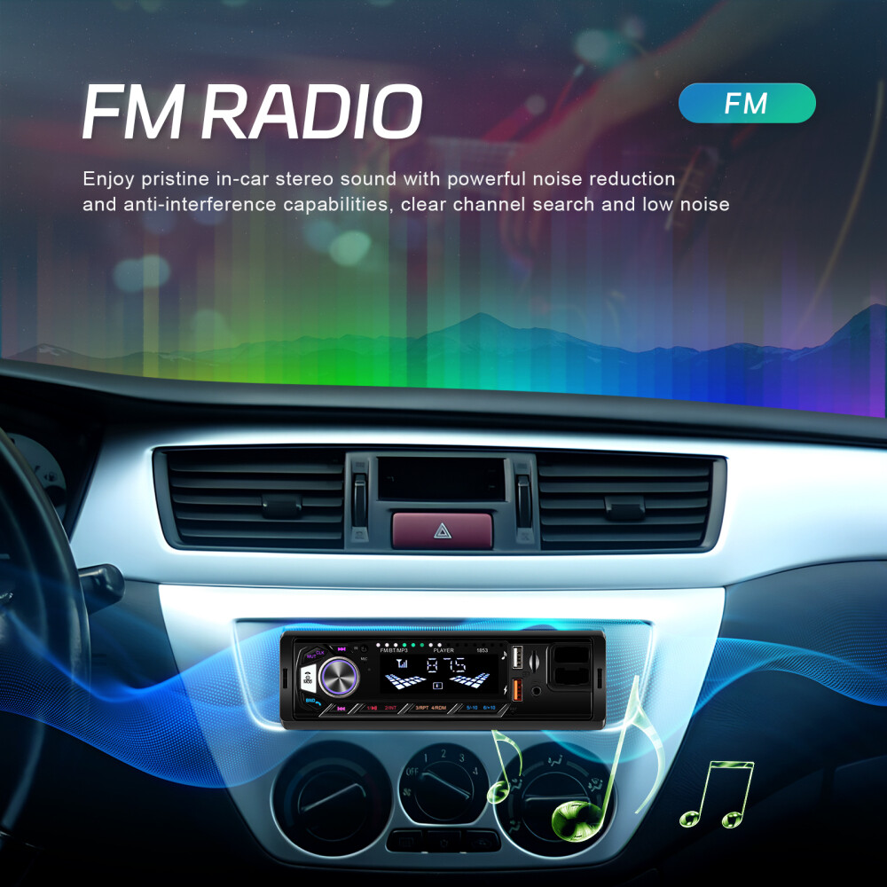 Car Radio Stereo Bluetooth 1Din FM Audio Head Unit MP3 USB/TF/AUX/Phone Holder