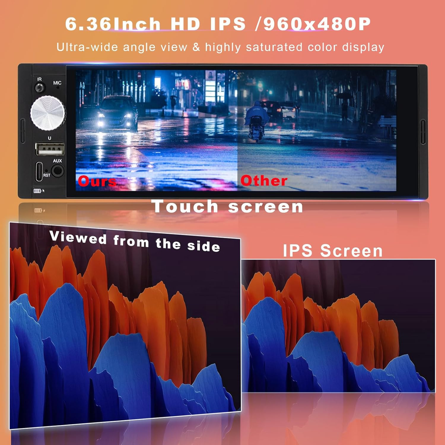 Single DIN Car Stereo with Wireless Apple Carplay Car Radio Android Auto, 6.36″