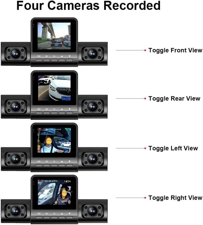 Car Quad-Record HD Night Vision Tachograph Car Front and Rear Left and Right