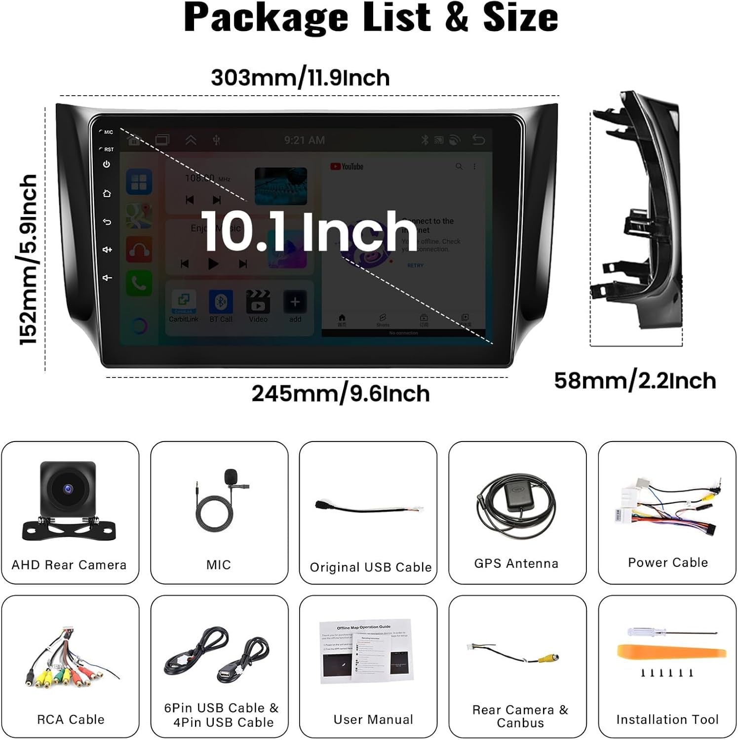 For Nissan Sentra 2013-2019 Car Screen stereo Navi GPS Carplay 4+64G FM 1280*800