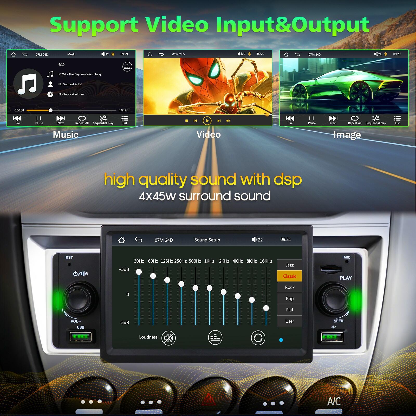 Single 1Din Car Stereo Radio Wireless Apple Carplay 5″ Touch Bluetooth DSP FM AM