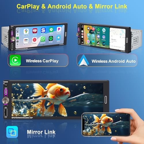 6.9 Inch Single DIN Car Radio Wireless Apple CarPlay Bluetooth 5.2 IPS