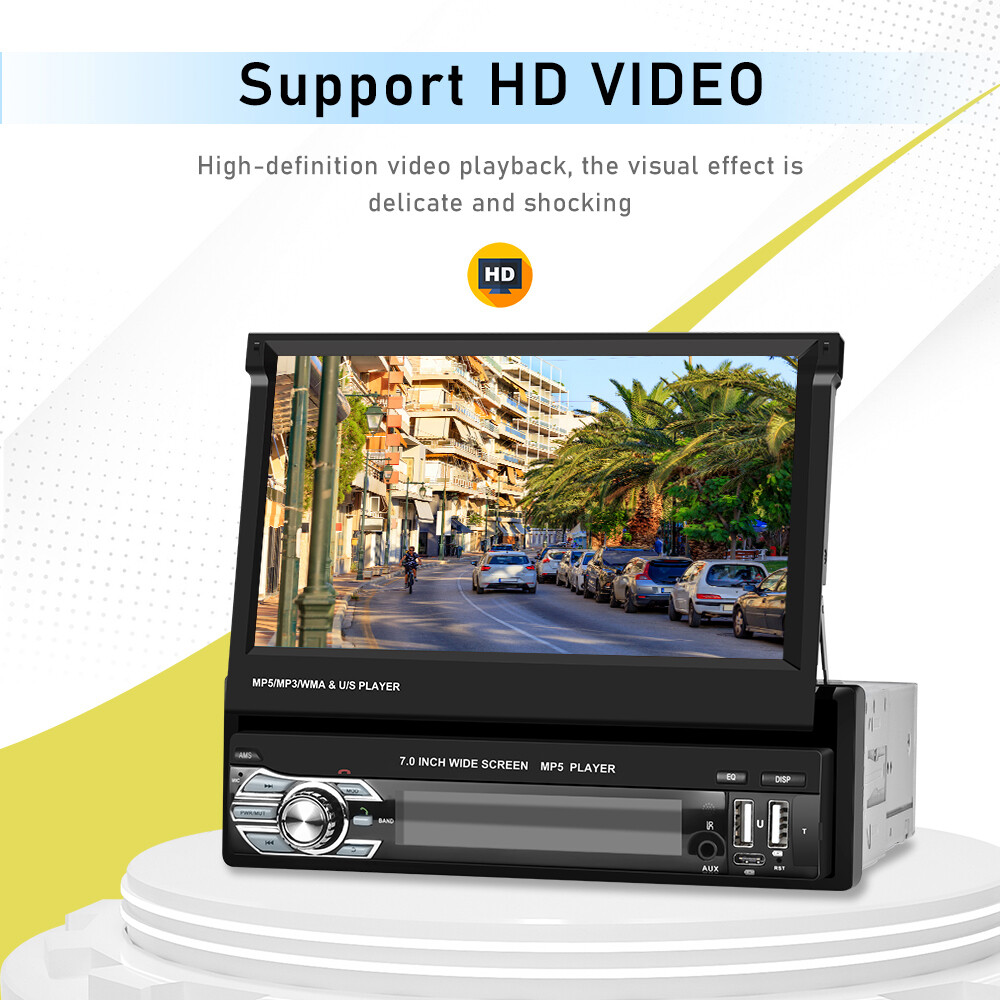 7″ Single 1 DIN Car Stereo Radio Apple Carplay Android Auto Navi Flip Out Screen