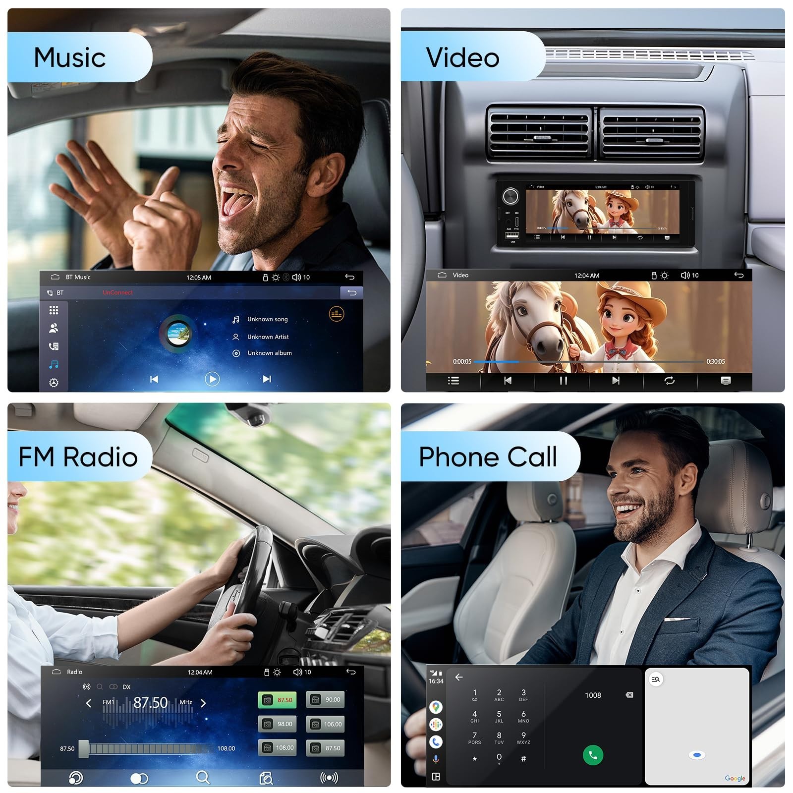 6.36″ Single Din Touchscreen Car Stereo – Wireless Carplay, Android Auto, GPS, B