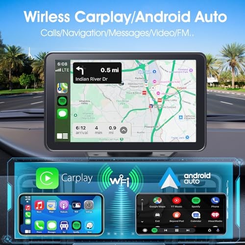 Wireless CarPlay Screen for Car, 7″ HD Portable Stereo Touchscreen with CAS02