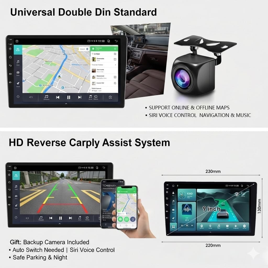 Double Din Car Stereo with Wireless CarPlay & Android Auto, 9 Inch Android Ca…