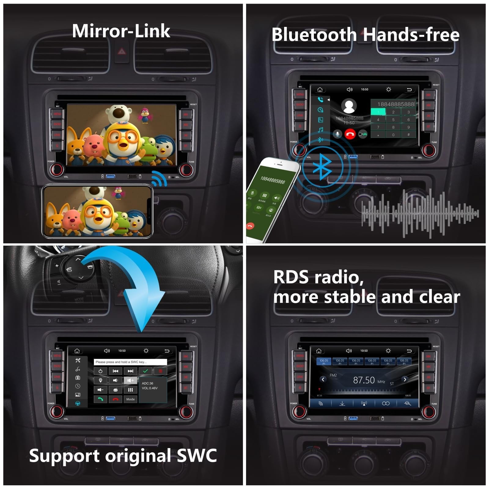 Double din Car Stereo Compatible with Wireless Carplay Android Auto with Blue…
