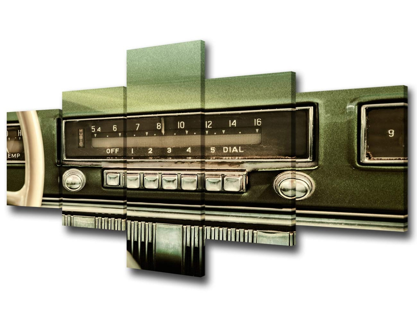 TUMOVO 5 Piece Retro Styled Image of an Old Car Radio Inside a Green Classic …