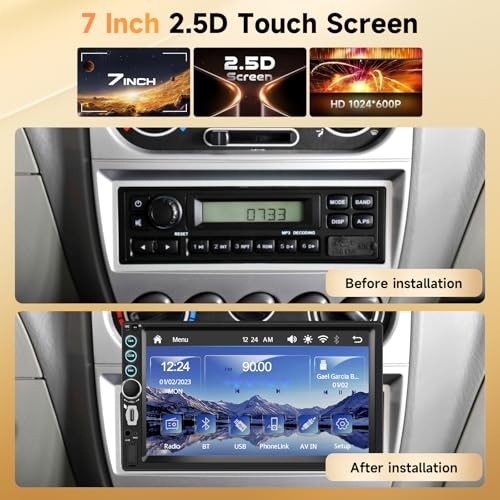 Double Din Car Stereo 7″ HD Touchscreen, Wireless Carplay & Android Auto,