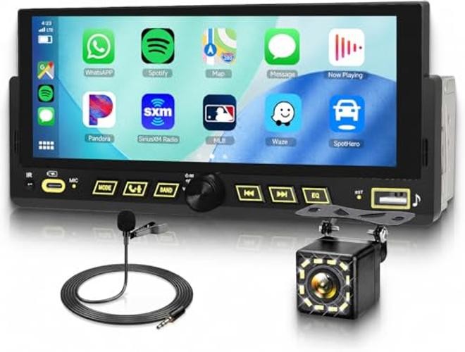 Single DIN Car StereoWireless Carplay Android Auto – 6.86-Inch Touch Screen Car