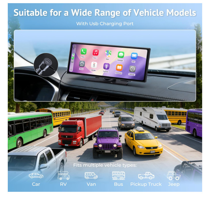 11.26″ Wireless CarPlay Screen for Car, Portable CarPlay & Android Backup Camera