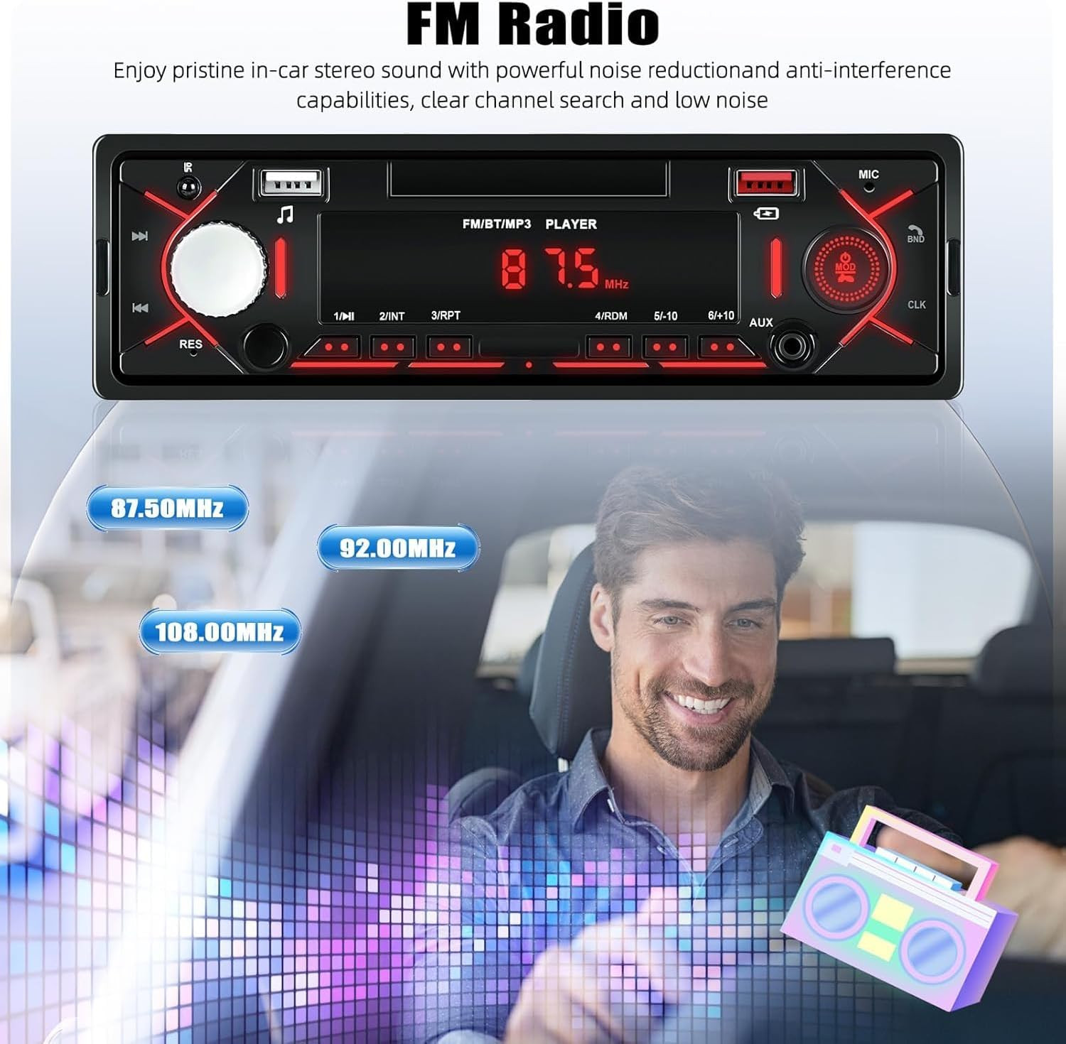 Single DIN Car Stereo Bluetooth Car Radio FM MP3 USB AUX Handsfree Audio