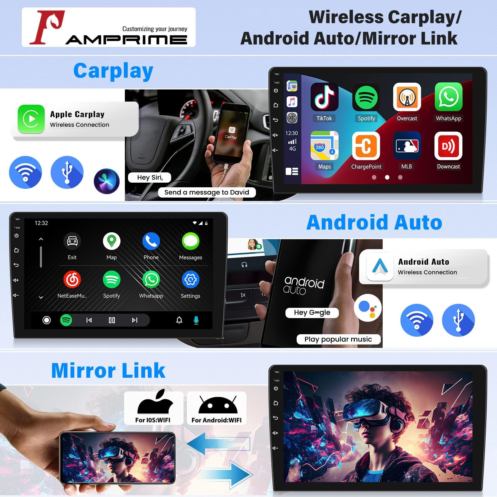 AmPremium 264G Android 13 Car Stereo For Hyundai Elantra 2016-2018 Wireless