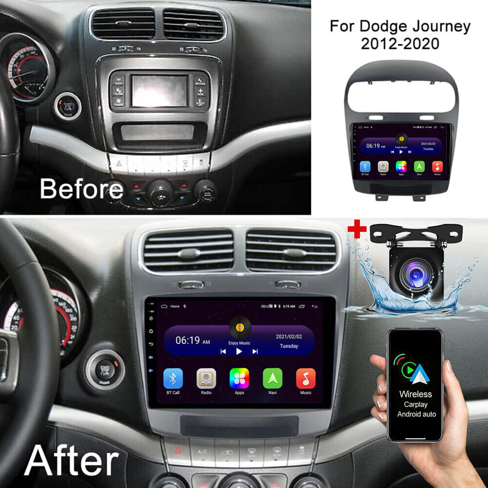 10″ Android 12 For Dodge Journey 2011-2019 Stereo Radio Apple Carplay FM Nav CAM