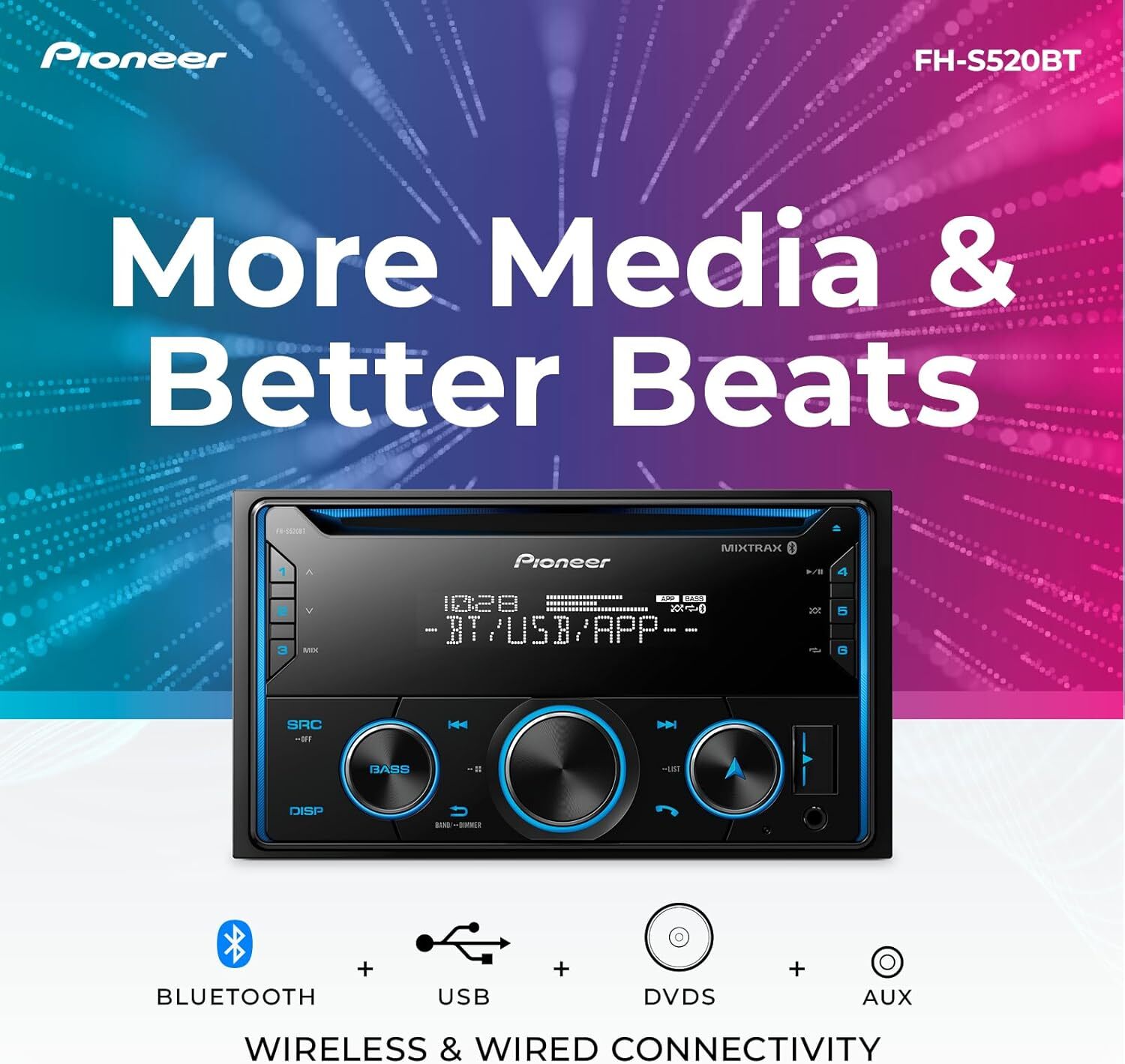 Pioneer FH-S520BT Double DIN Car Stereo Receiver with Bluetooth CD USB AUX AM/FM