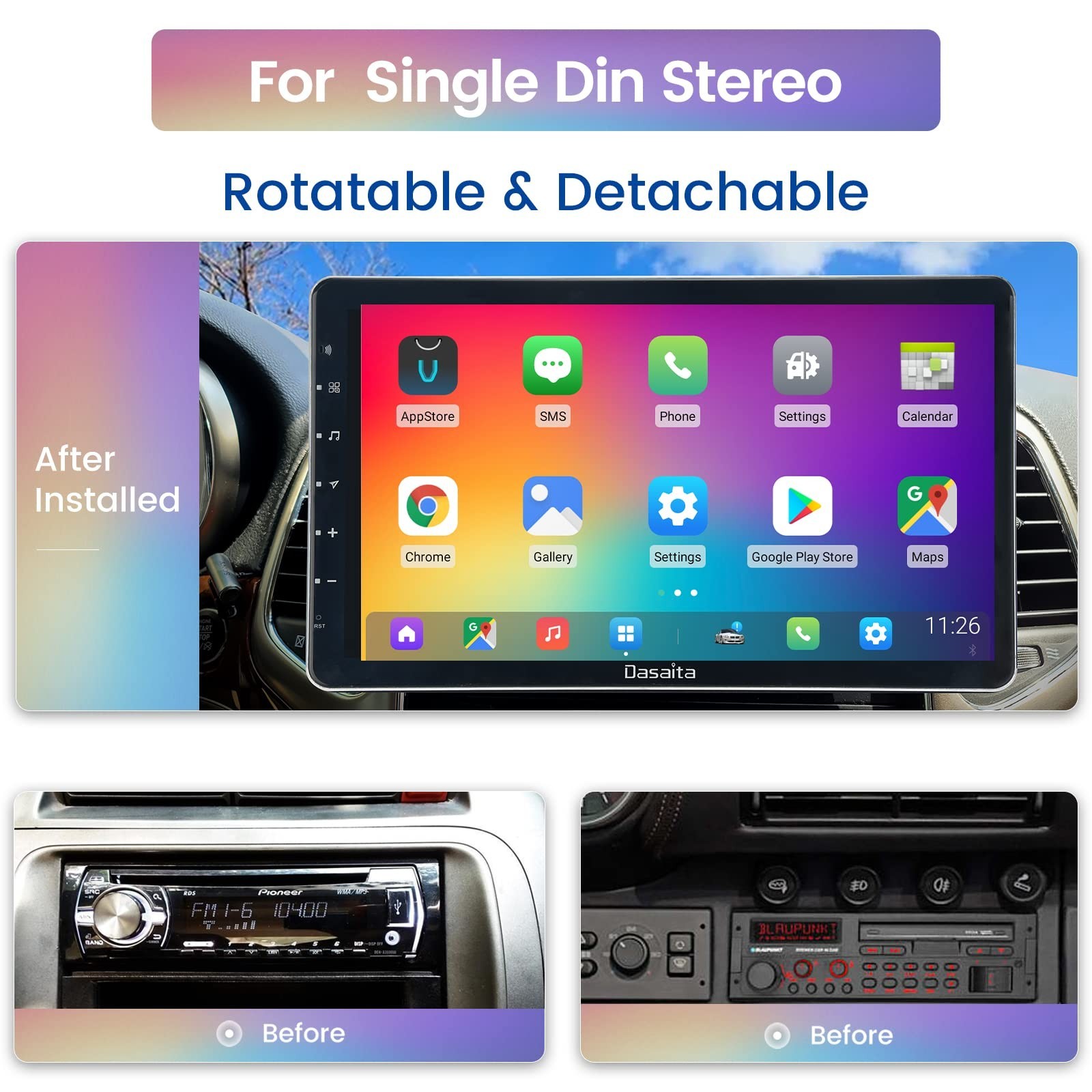 Dasaita HA2205 11.6″ Single Din Android 10 Car Stereo 4GB 64GB Carplay Gps