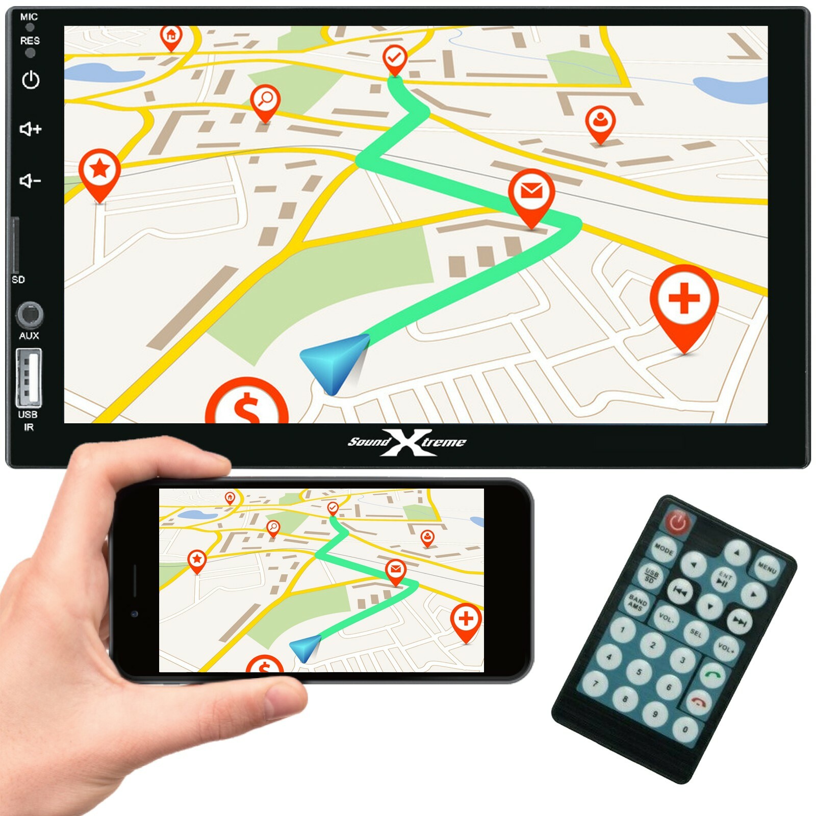 7″ 2 Din Car Audio Touch Screen Bluetooth Mirror link W/ Apple/Andriod GPS NAV