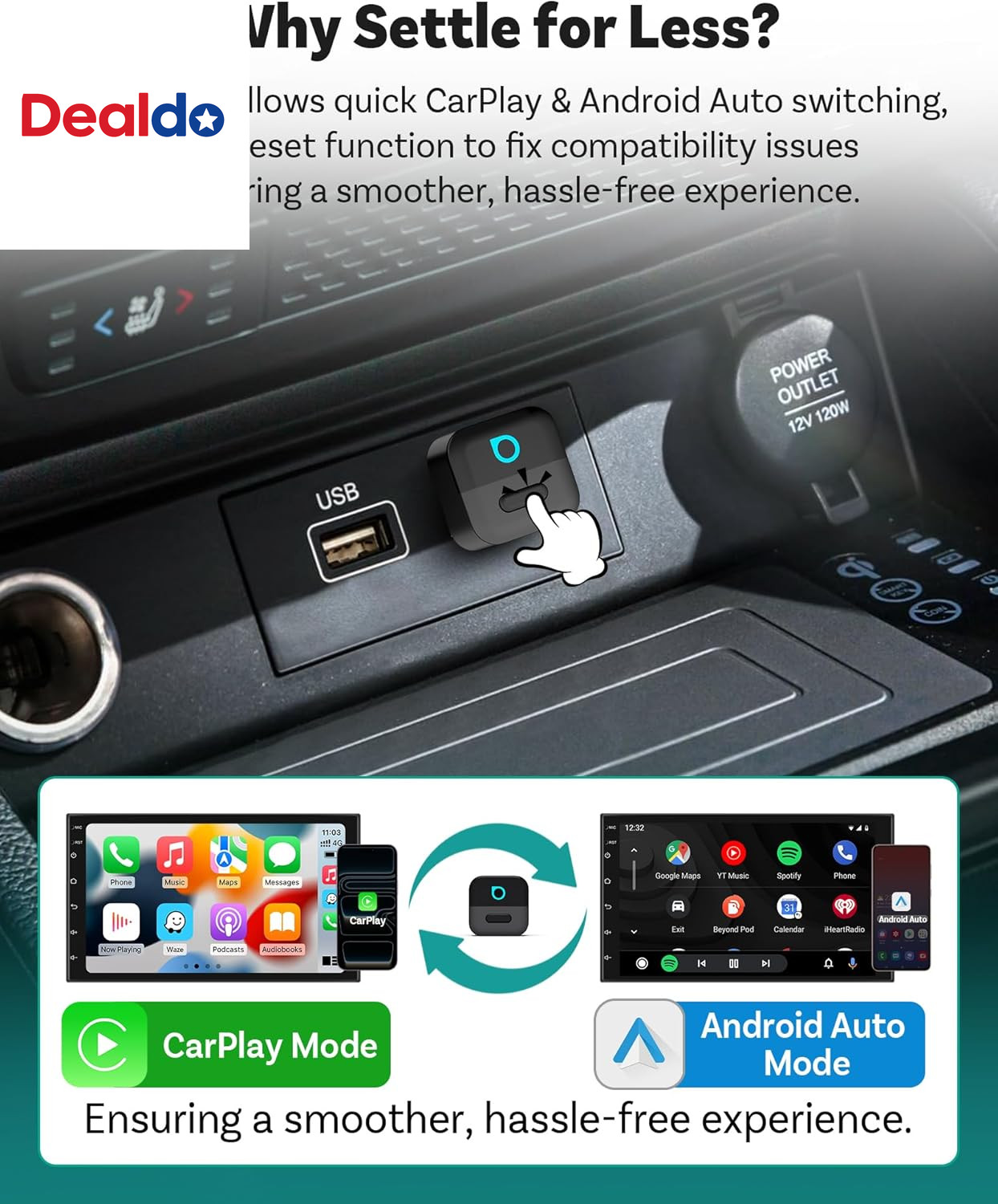 Mini Pico Wireless Carplay & Android Auto Adapter, Dual Wireless Conversion, Wi-