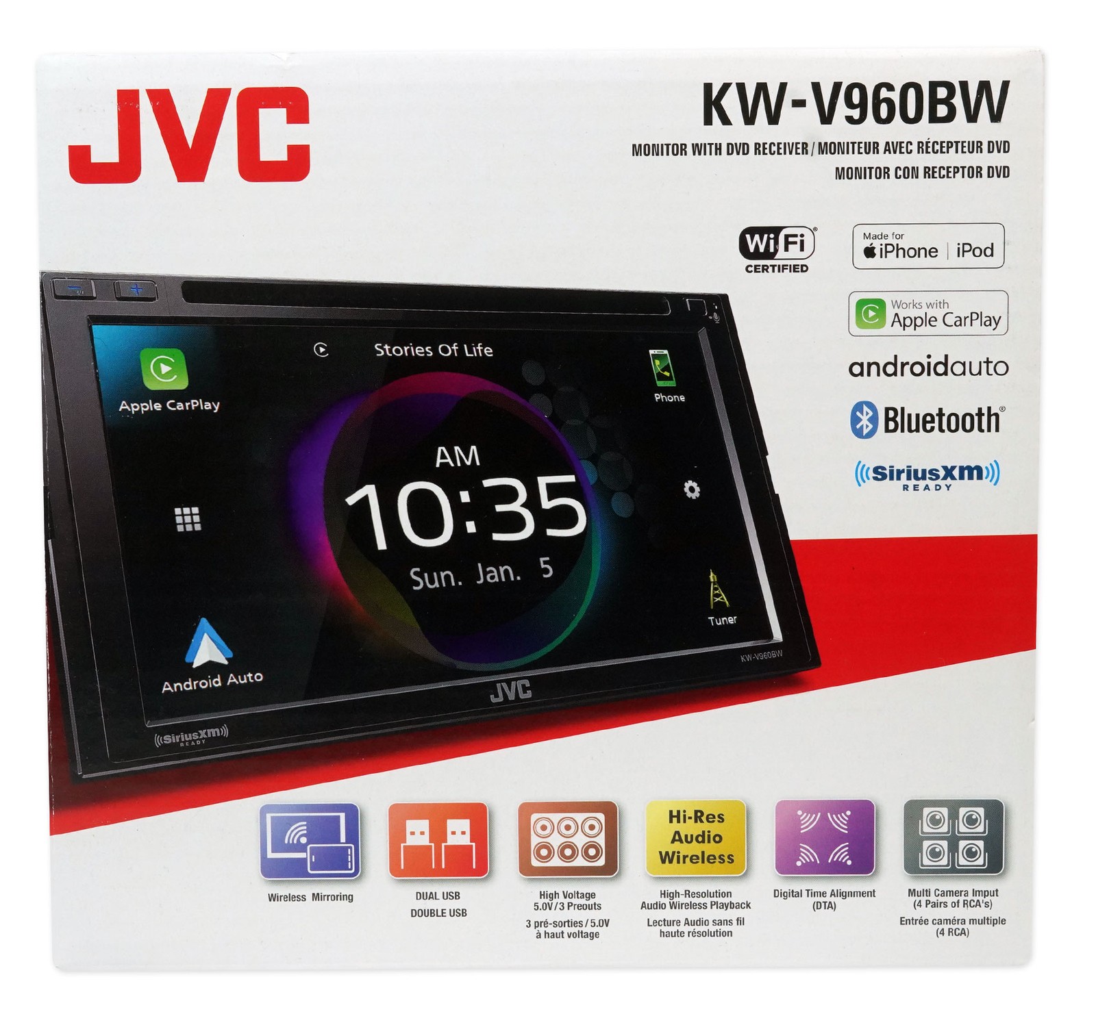 JVC KW-V960BW 2-Din 6.8″ Bluetooth Wireless Car Play Android Auto CD Receiver